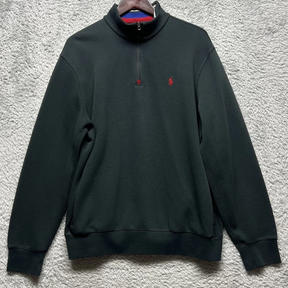 Polo Ralph Lauren 1/4 Zip Sweatshirt Mens Large‎ Black Red Embroidered Logo